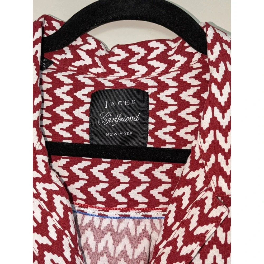 Jachs‎ Girlfriend Women's Short Sleeve Blouse Red White Chevron Design Small